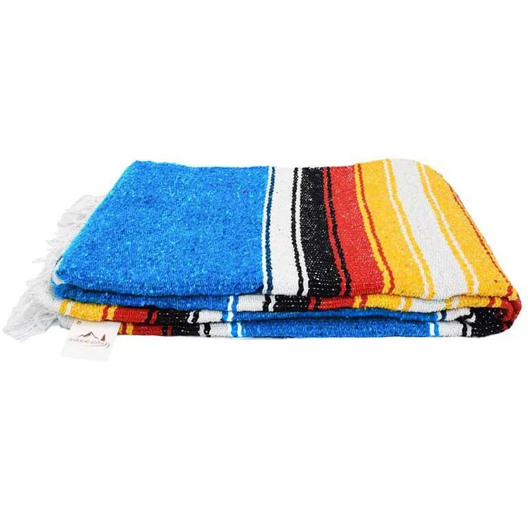 Mexican Saltillo Blanket - Bright Blue