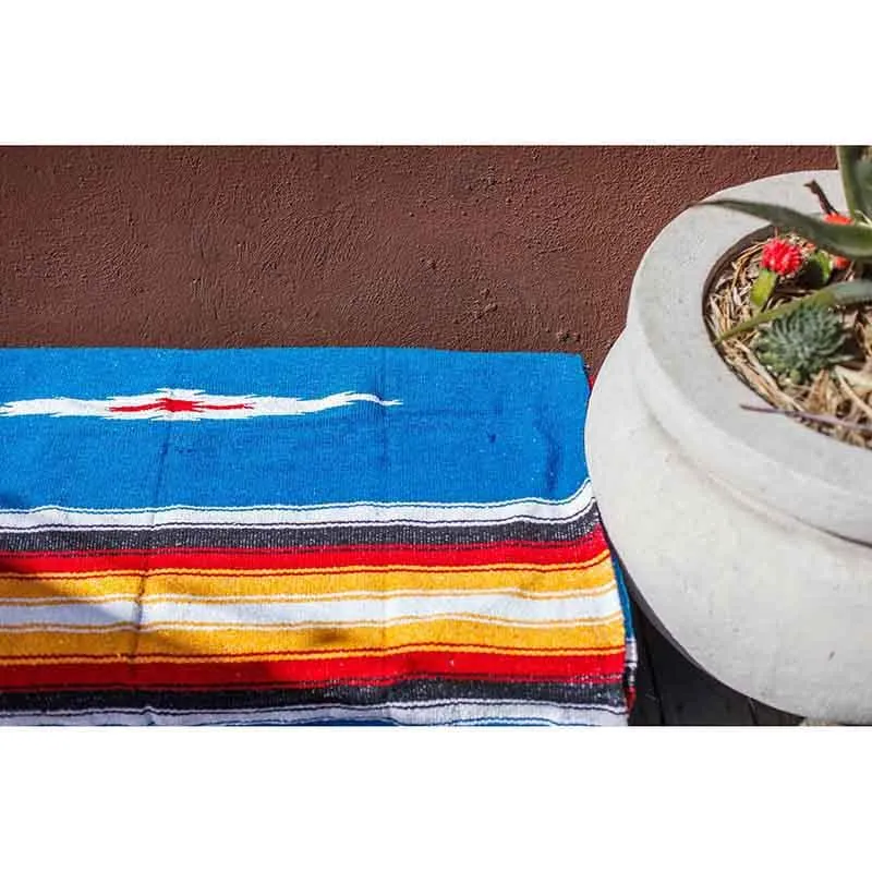 Mexican Saltillo Blanket - Bright Blue