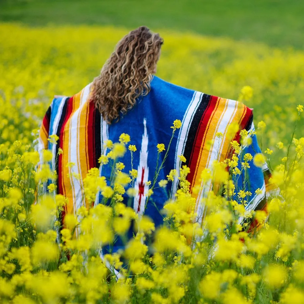 Mexican Saltillo Blanket - Bright Blue