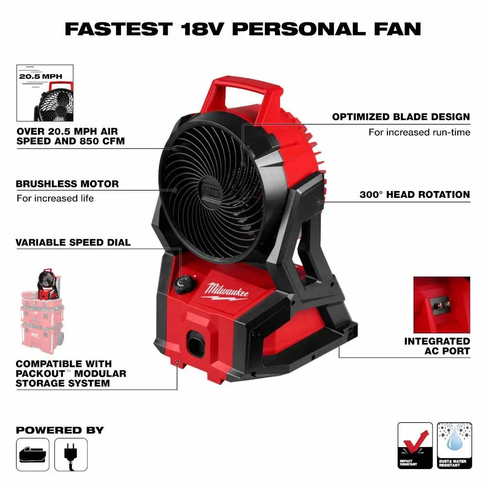 Milwaukee 0818-20 M18 Brushless PACKOUT Fan