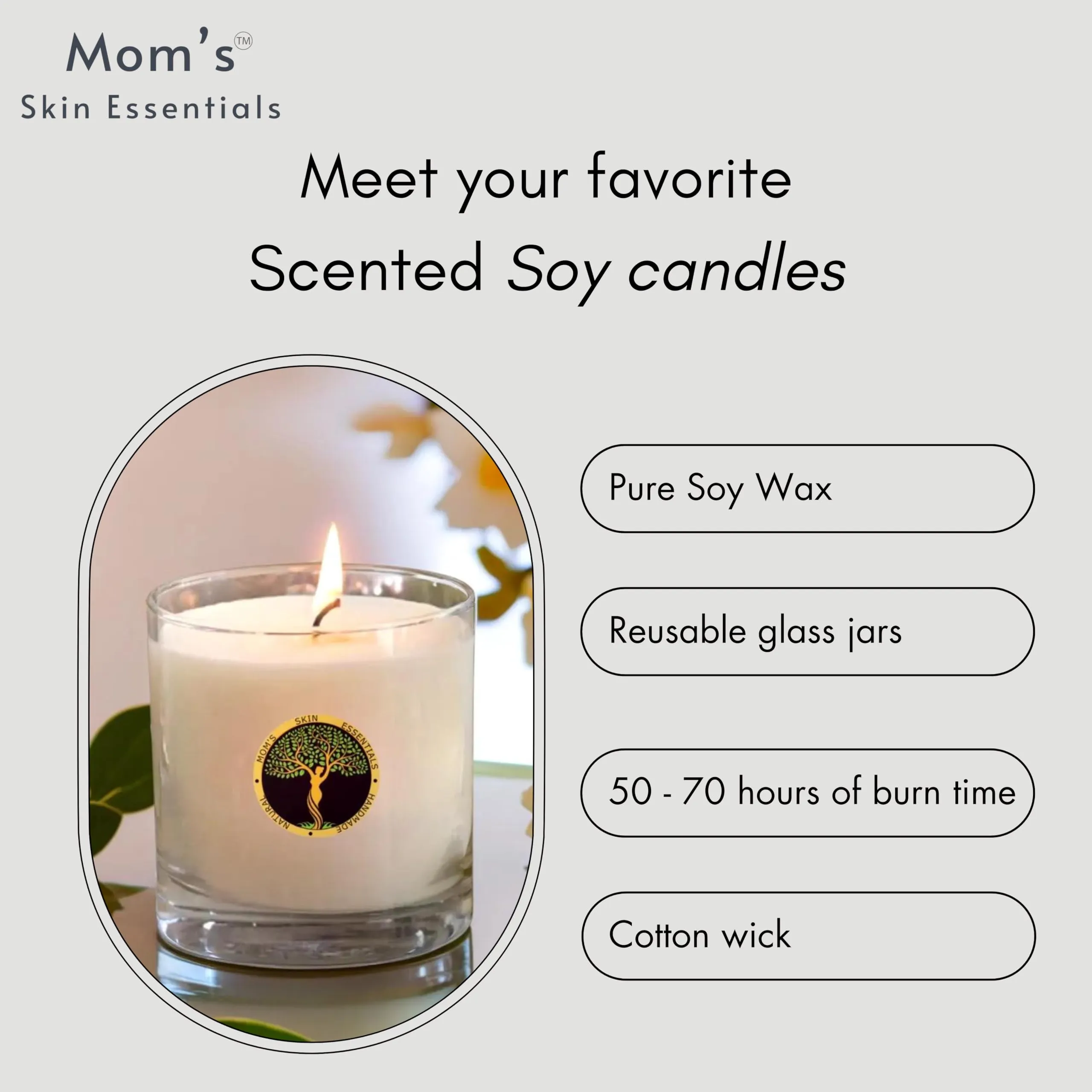 Mom's Skin Essentials Royal Oud Premium Scented Soy Wax Candle 100% Soy Wax Smoke-Free Ideal for Home Decor, Gifting and Aromatherapy 500 gm Upto 50 Hours Burning Time