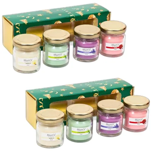 Mom's Skin Essentials Soy Wax Aroma Candles 100% Smoke-Free Aromatic Fragrance of Vanilla, Lemongrass, Lavender & Rose Ideal for Gifting & Home Decor Burn Time Upto 40 Hours - Set of 8