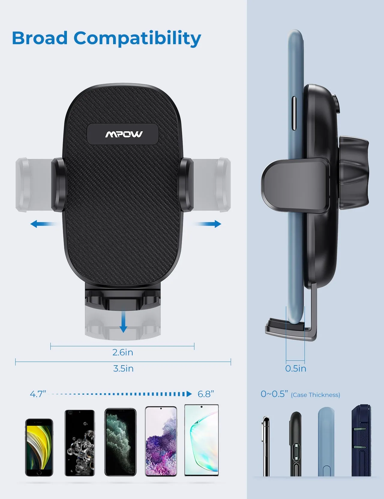 Mpow 155A Car Phone Mount for Dashboard Windshield Air Vent