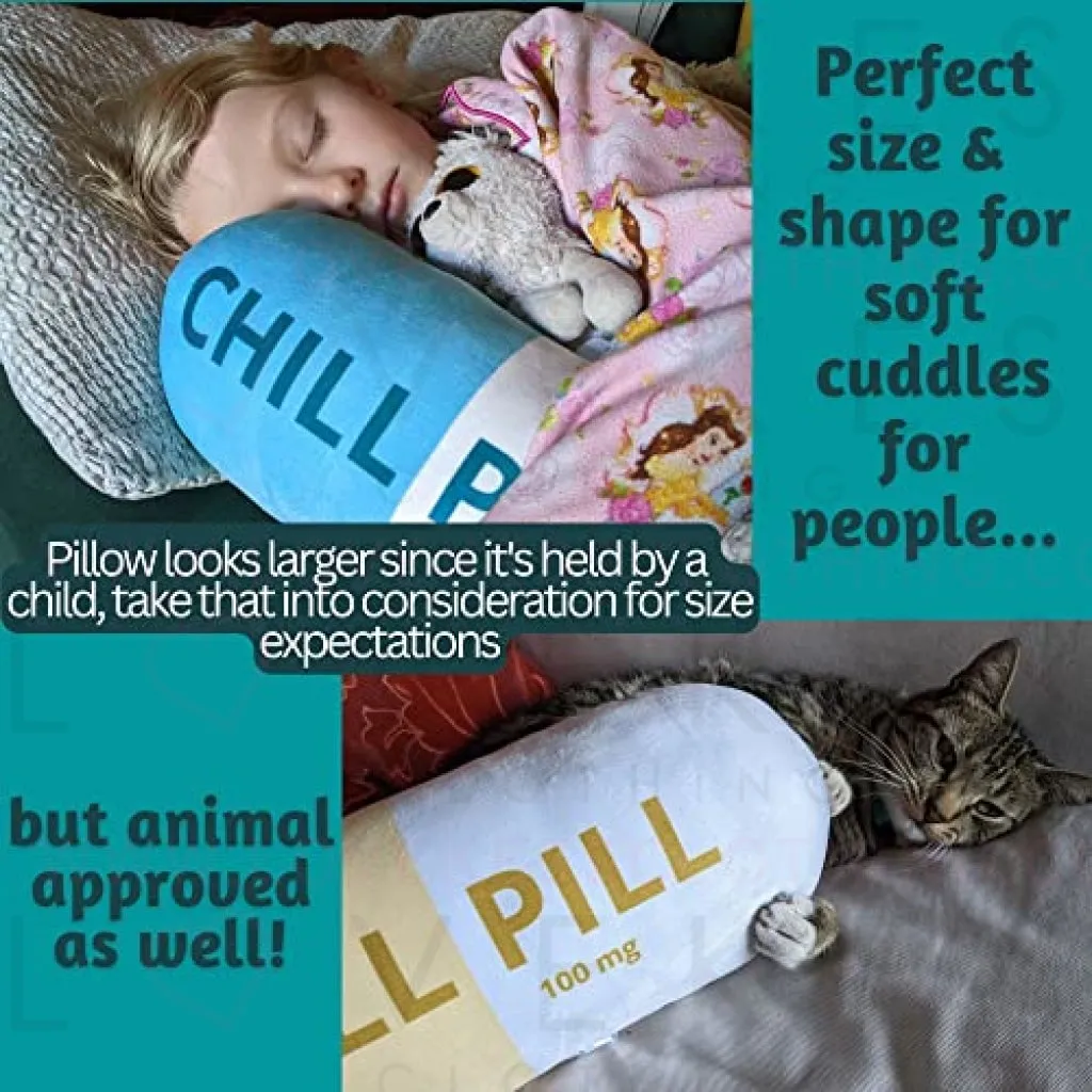 MRJ Products Chill Pill Pillow - Preppy Cute Trendy Room Decor Aesthetic Throw Pillows, College Dorm Teenager Y2K Teacher Doctor Nurse Lawyer Student Friend Sister Birthday for her