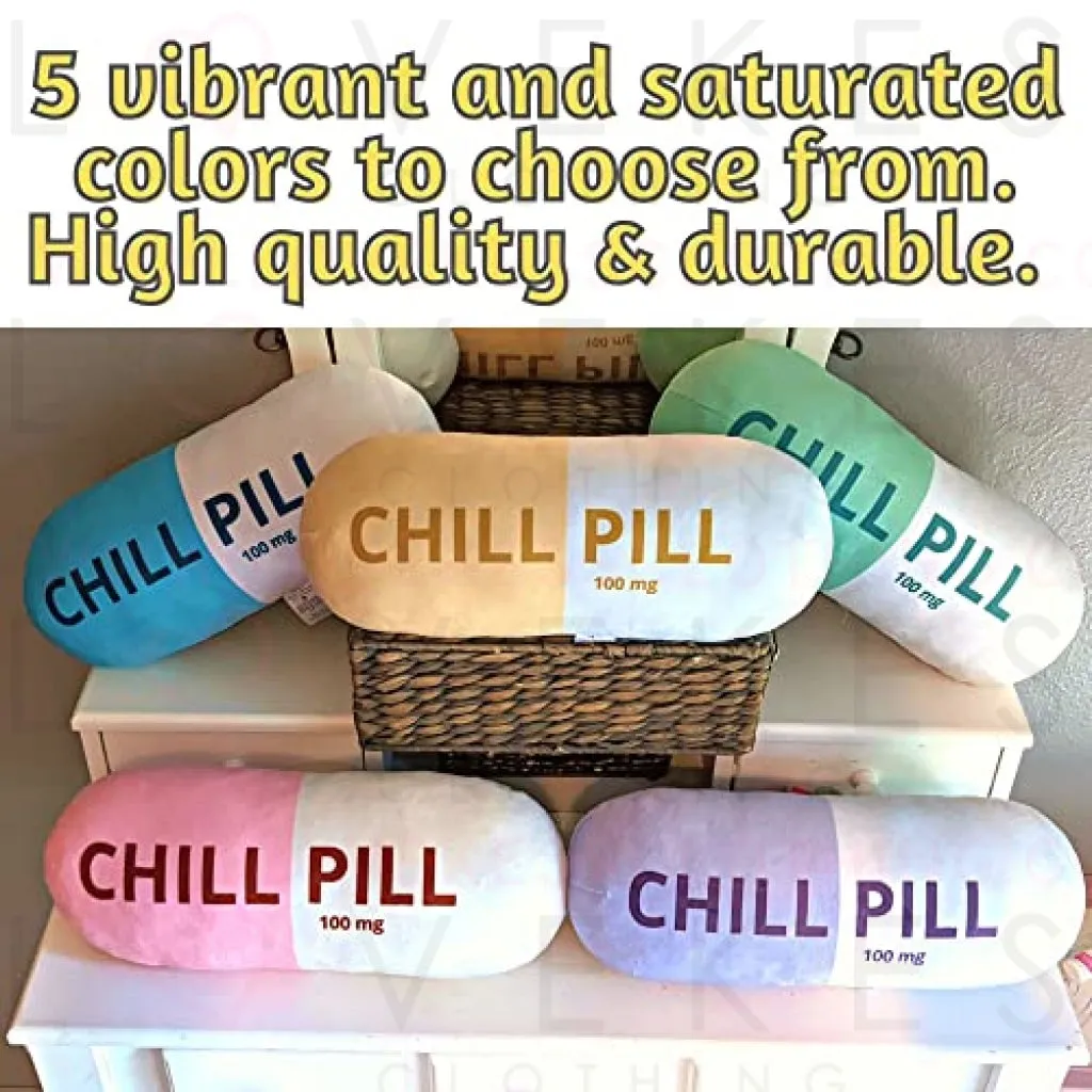 MRJ Products Chill Pill Pillow - Preppy Cute Trendy Room Decor Aesthetic Throw Pillows, College Dorm Teenager Y2K Teacher Doctor Nurse Lawyer Student Friend Sister Birthday for her