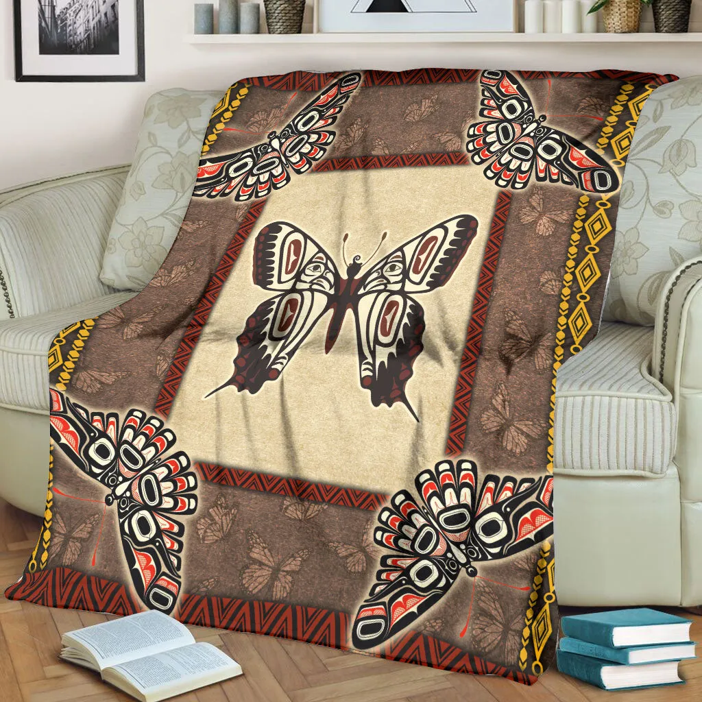 Native American Butterfly Symbols Fleece Blanket WCS