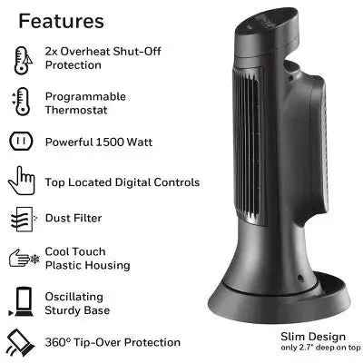 New - Honeywell Digital Ceramic Compact Tower Heater Black