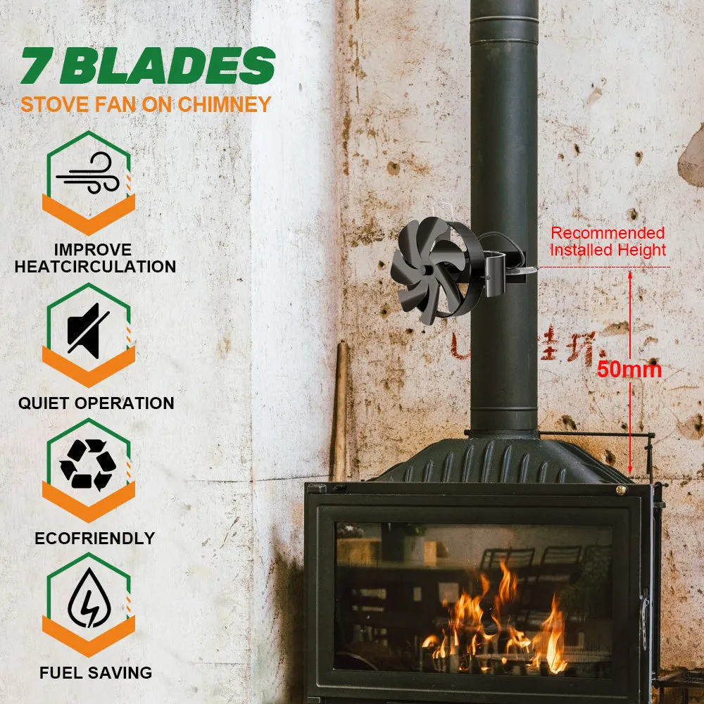 ONEVAN 7 Blades-Upright/Hang Temperature Resistant Thermodynamic Fireplace Fan