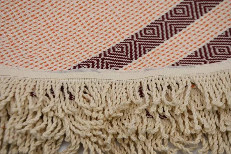 Orange and Burgundy 100% Cotton Round Beach Towel