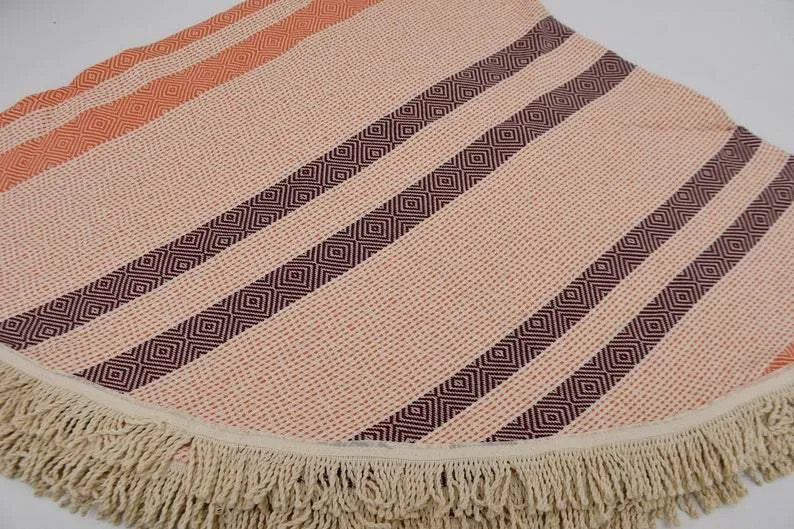 Orange and Burgundy 100% Cotton Round Beach Towel