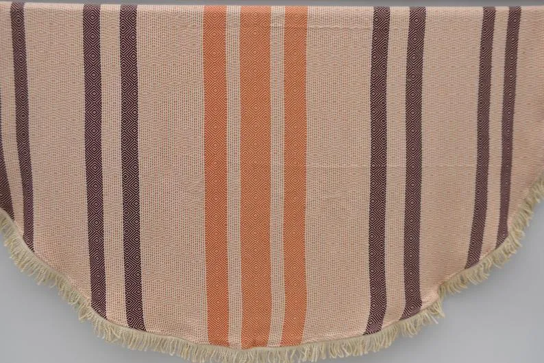 Orange and Burgundy 100% Cotton Round Beach Towel