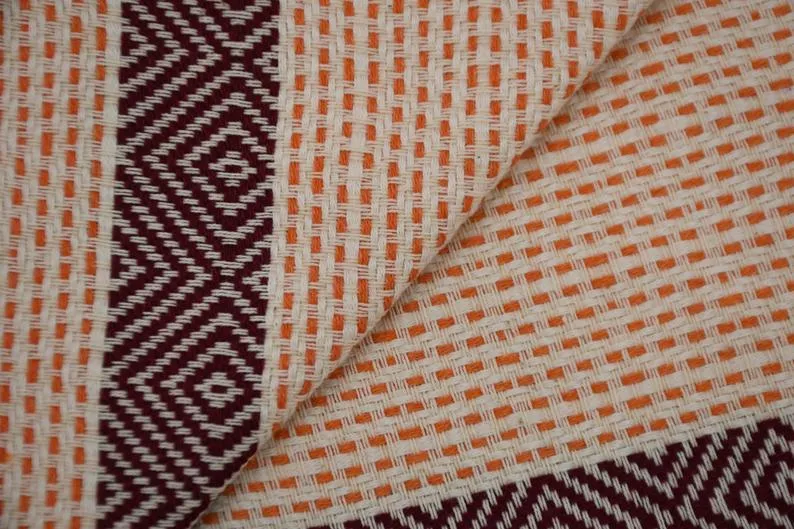 Orange and Burgundy 100% Cotton Round Beach Towel