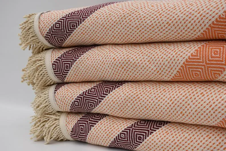 Orange and Burgundy 100% Cotton Round Beach Towel