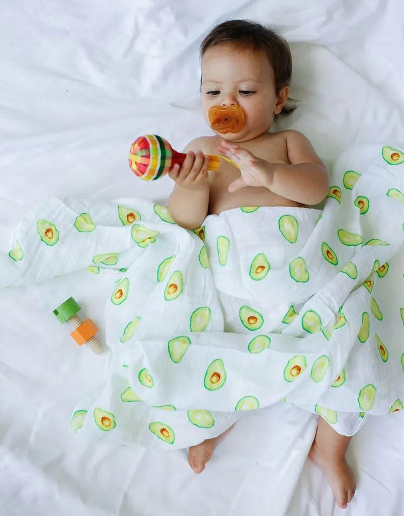 Organic Swaddle Set - Avocuddles (Avocado   Lime Green Stripes)