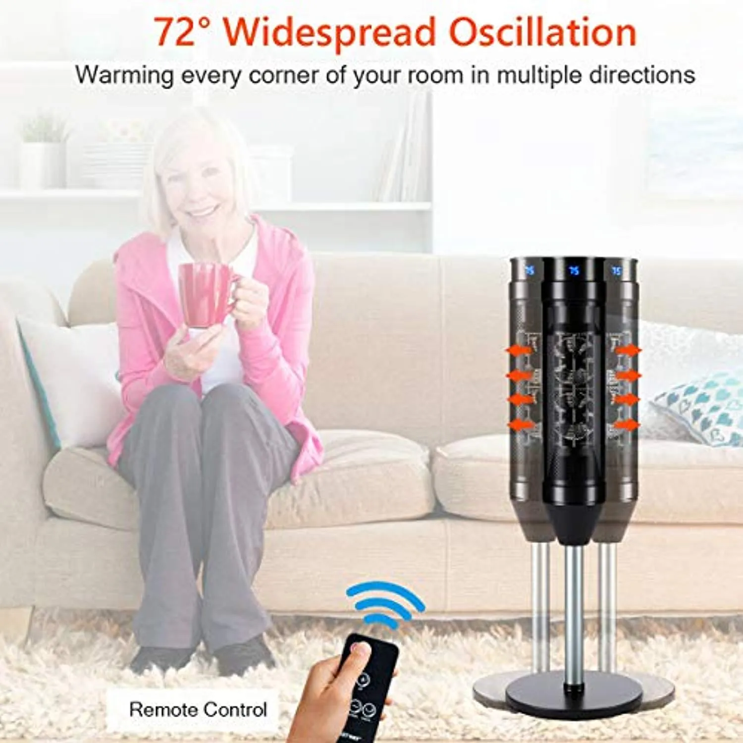 Oscillating Ceramic Pedestal Heater, 34-Inch Portable  with Adjustable Thermostat