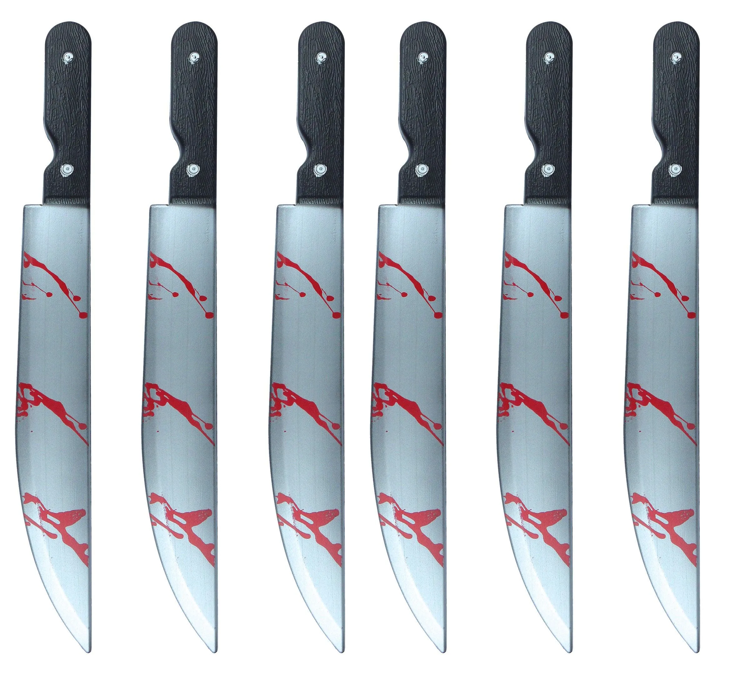 Pack of 6 Blooded Kitchen Knife Plastic Prop Halloween Horror Scary Spooky Fancy Dress Party Costume Accessory