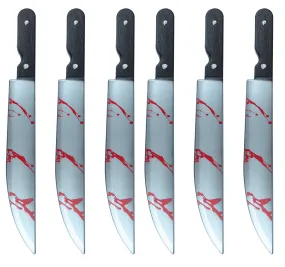 Pack of 6 Blooded Kitchen Knife Plastic Prop Halloween Horror Scary Spooky Fancy Dress Party Costume Accessory