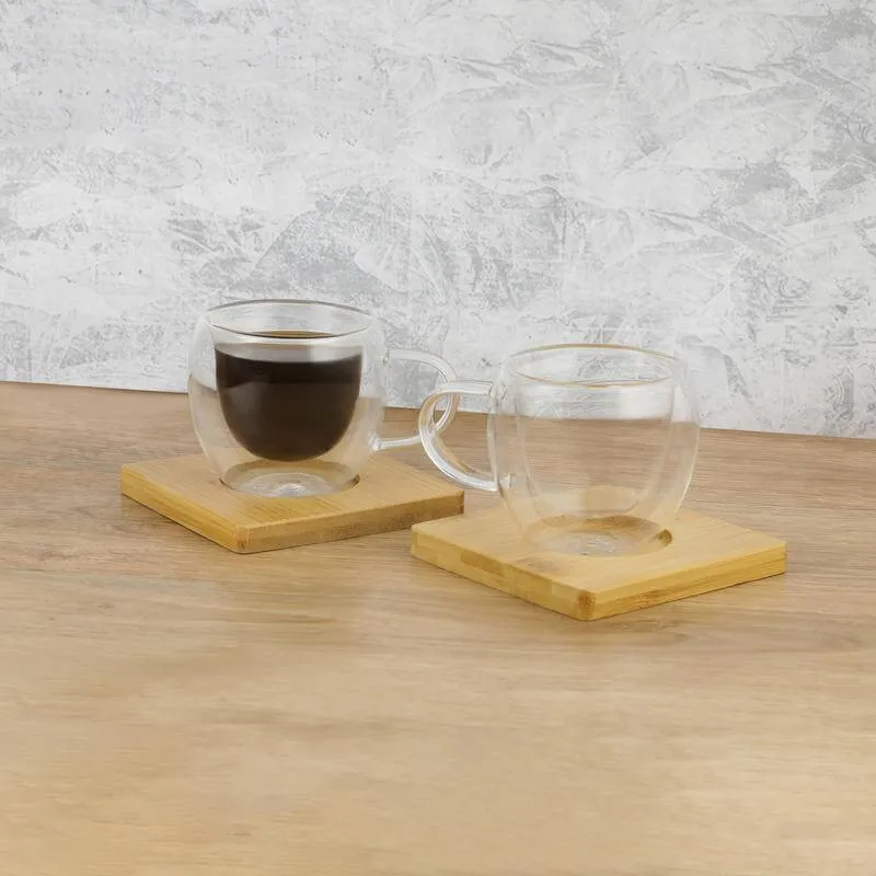 PAMA - Set of 2 Espresso Cup with Bamboo Coaster