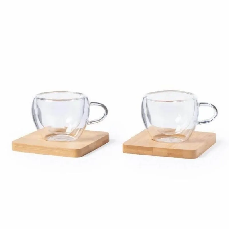 PAMA - Set of 2 Espresso Cup with Bamboo Coaster