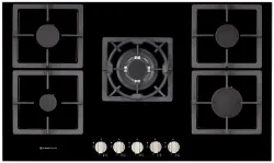 Parmco 900mm Black Glass Hob - 4 gas & wok