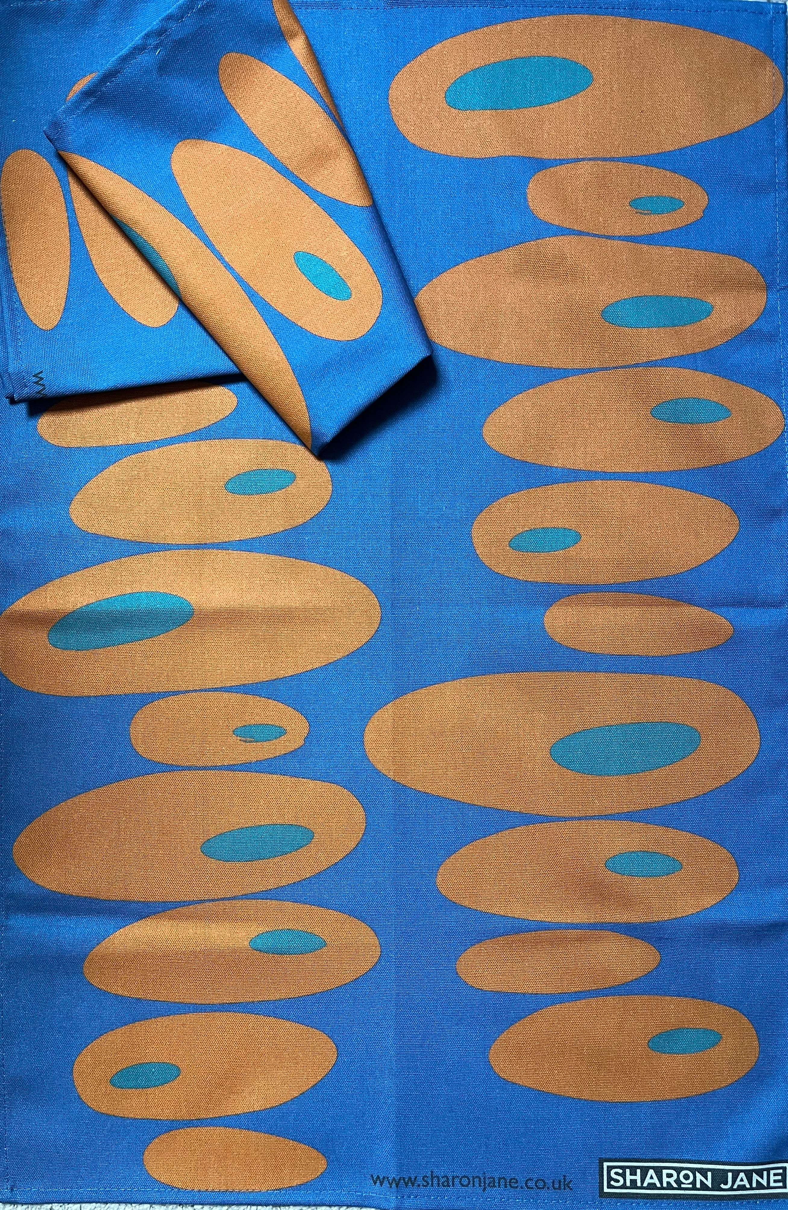 Pebbles Tea Towel - Cobalt   Orange