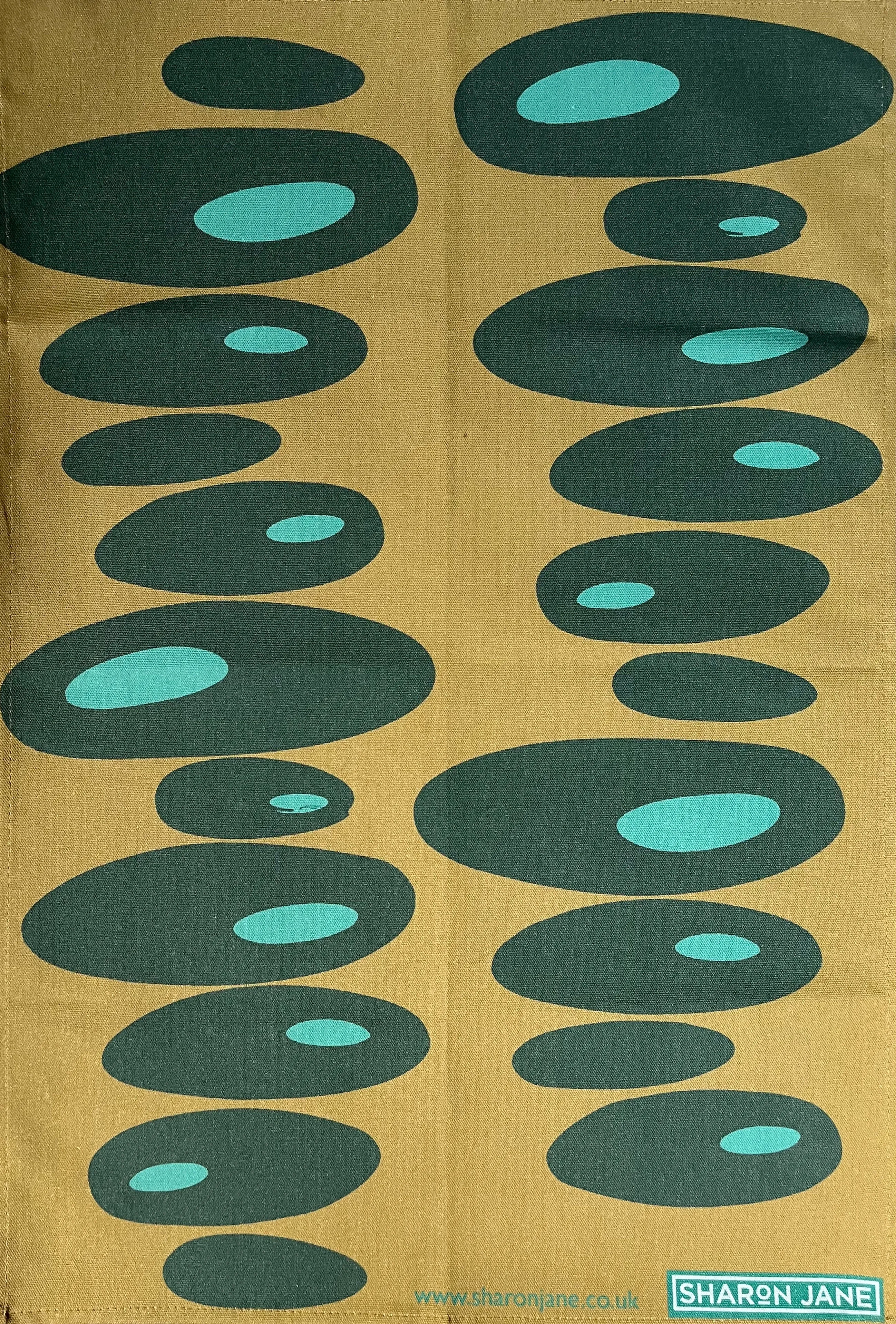 Pebbles Tea Towel - Mustard   Teal