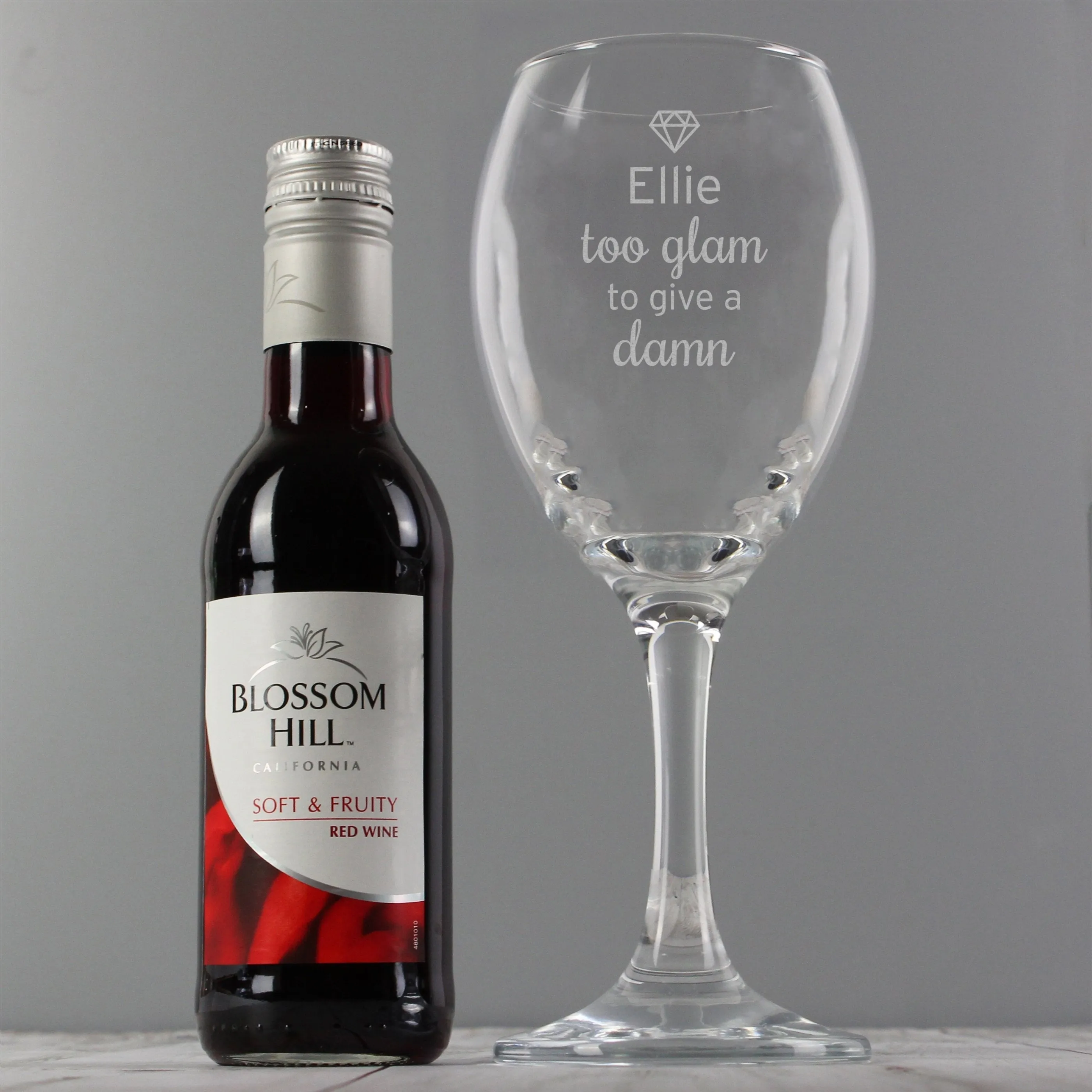 Personalised Red Wine & 'Too Glam To Give A Damn' Wine Glass Set