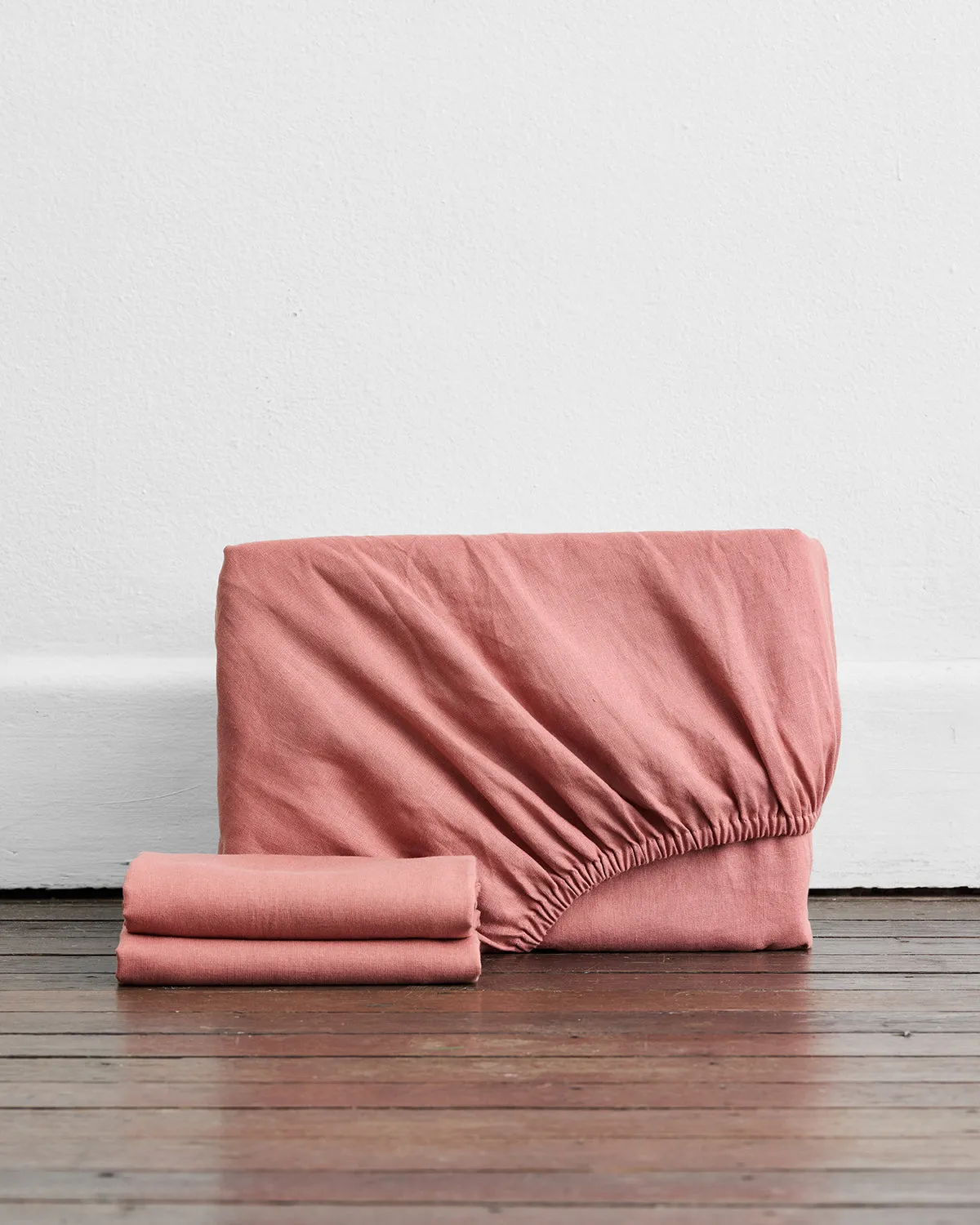 Pink Clay 100% French Flax Linen Fitted Sheet Set