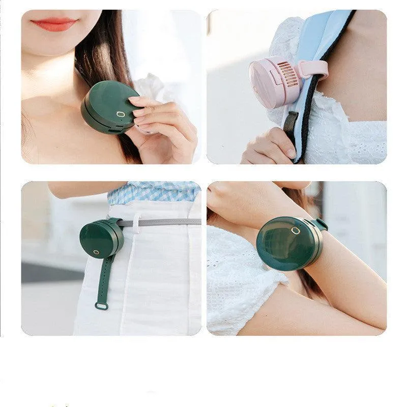 Portable Wrist Fan Mirror Leafless USB Rechargeable 3 Speed