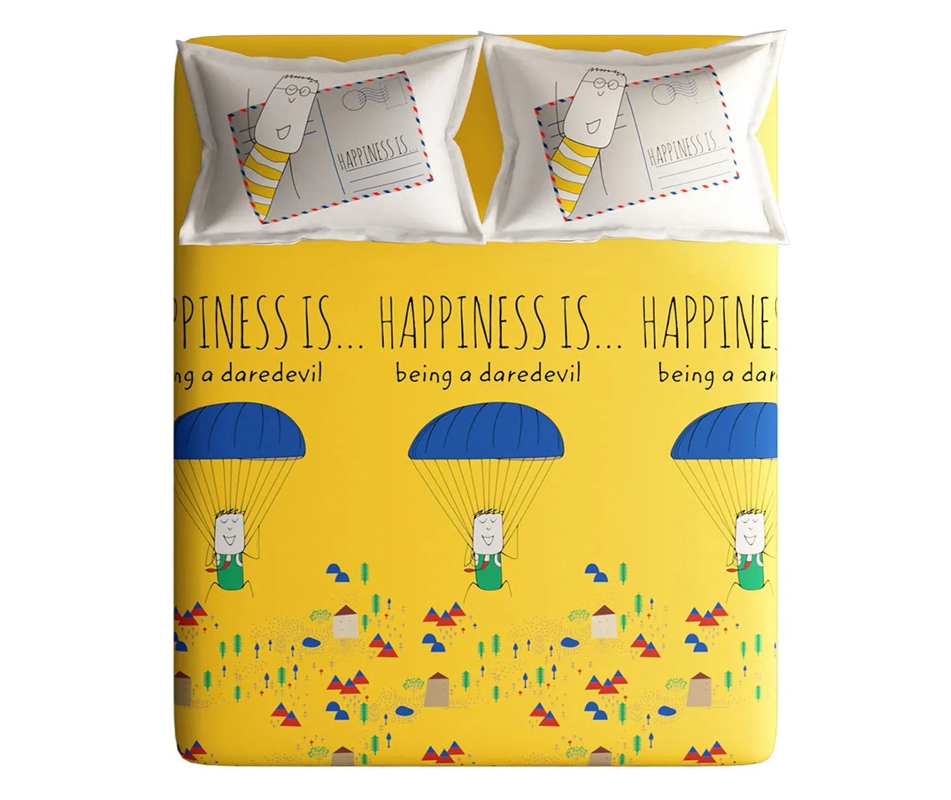 Portico New York New Happiness Collection Super King Size Bedsheet With 2 Pillow Covers - ( Cotton, Vibrant Yellow),144 TC