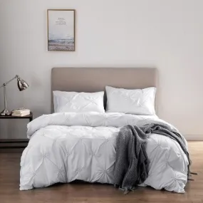 Premium 6 Piece King Size Duvet Cover Pinch Rose Design, Solid White.