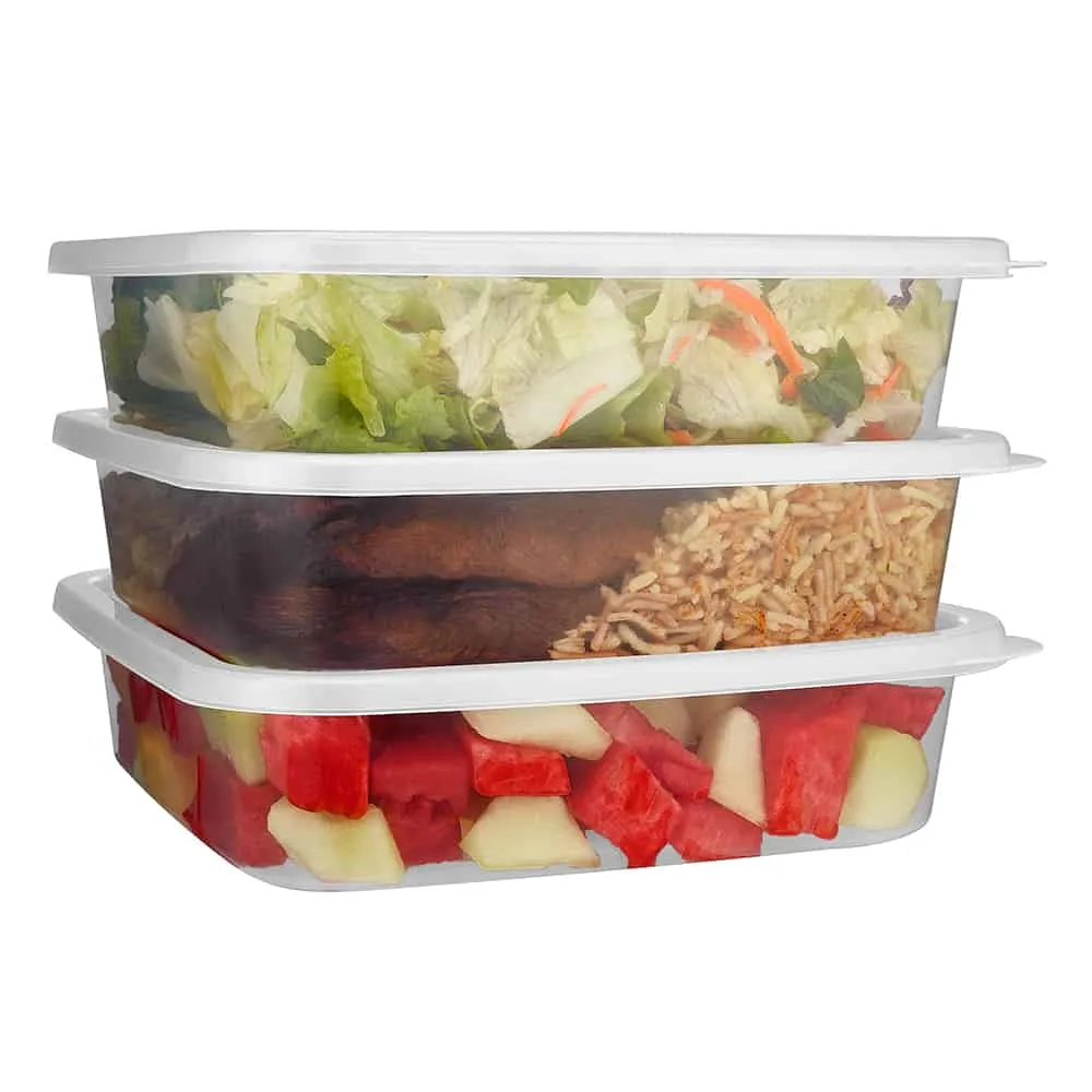 Premium Heavy Duty Plastic, Square, Microwaveable, Stackable 80oz Lunch/Dinner Containers with Airtight Lids