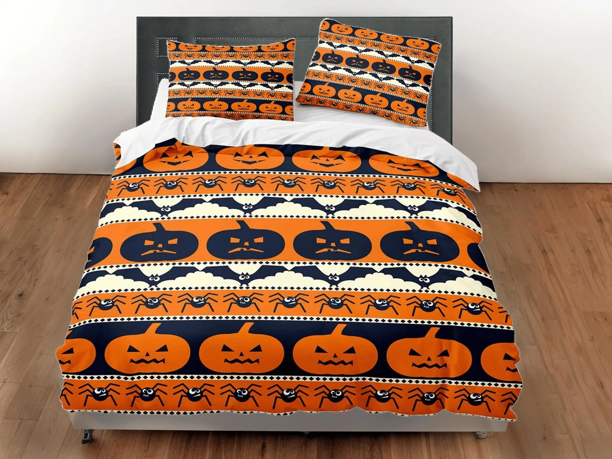 Pumpkin pattern halloween full size bedding & pillowcase, duvet cover dorm bedding, halloween decor, nursery toddler bedding, halloween gift