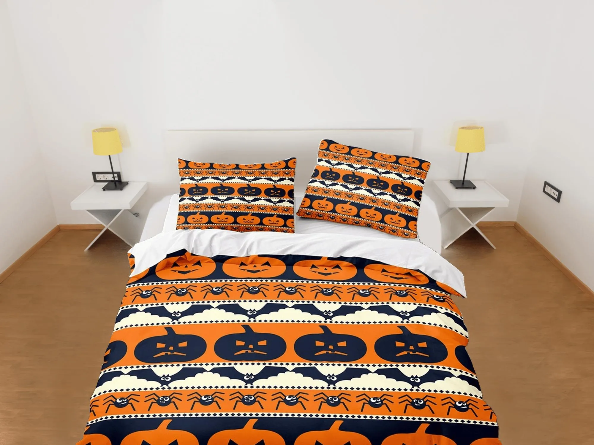 Pumpkin pattern halloween full size bedding & pillowcase, duvet cover dorm bedding, halloween decor, nursery toddler bedding, halloween gift