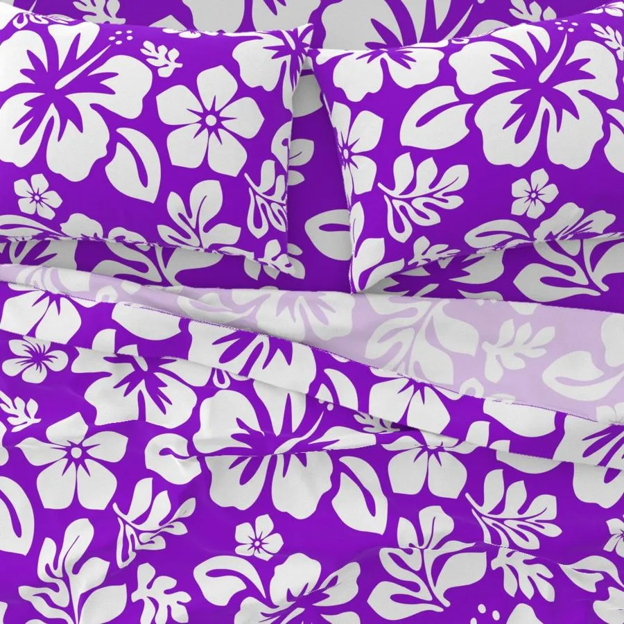 Purple and White Hawaiian Flowers Sheet Set from Surfer Bedding™️ Medium Scale