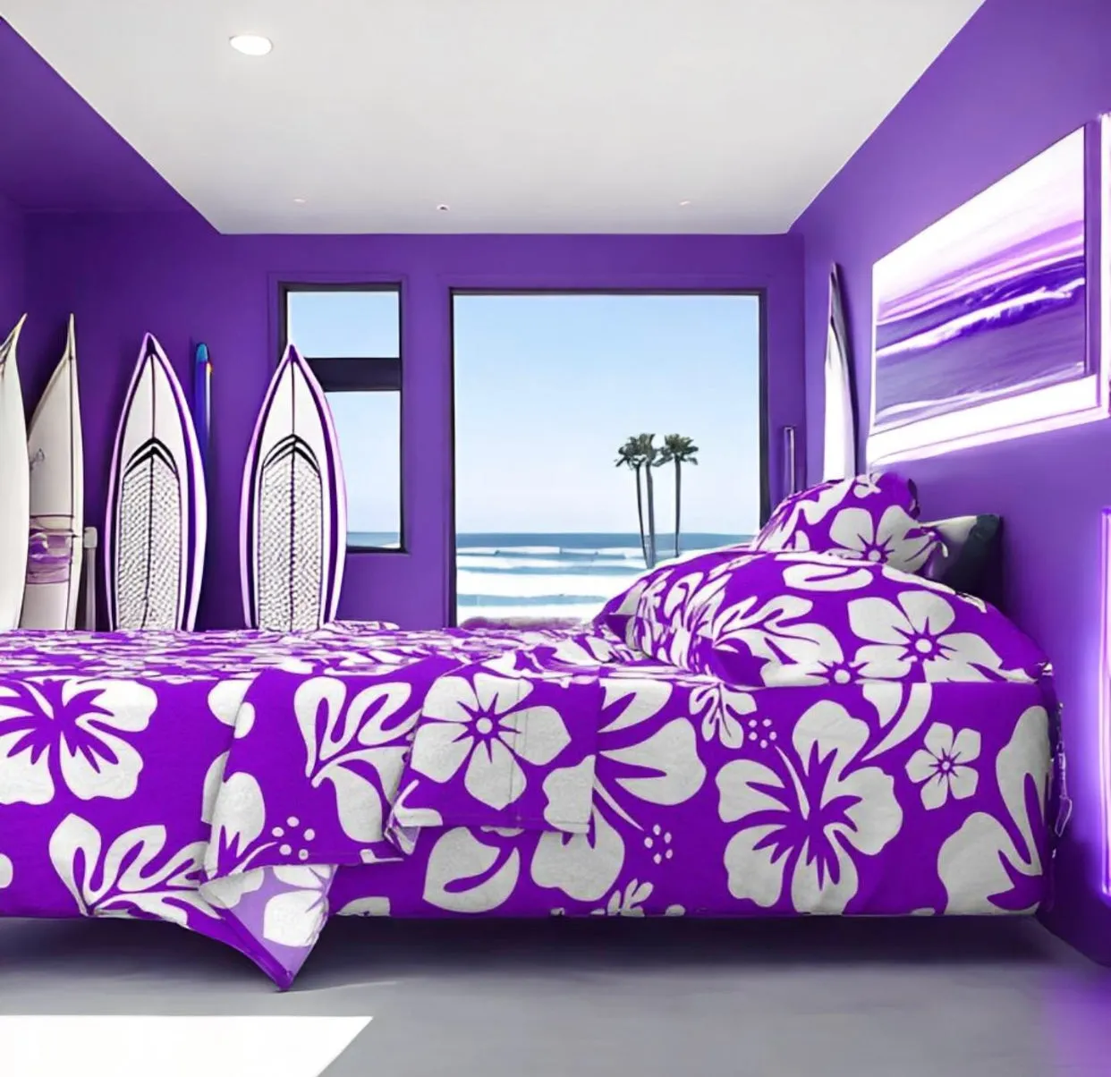 Purple and White Hawaiian Flowers Sheet Set from Surfer Bedding™️ Medium Scale