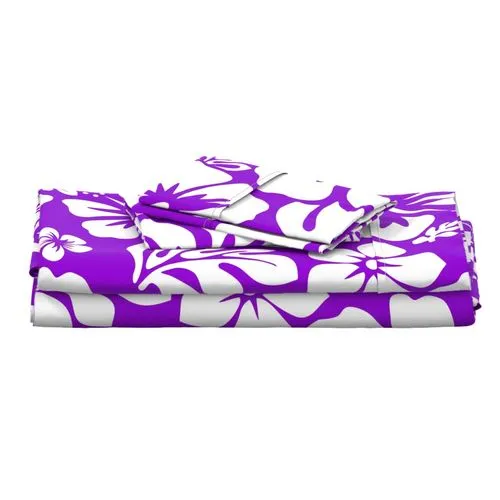 Purple and White Hawaiian Flowers Sheet Set from Surfer Bedding™️ Medium Scale