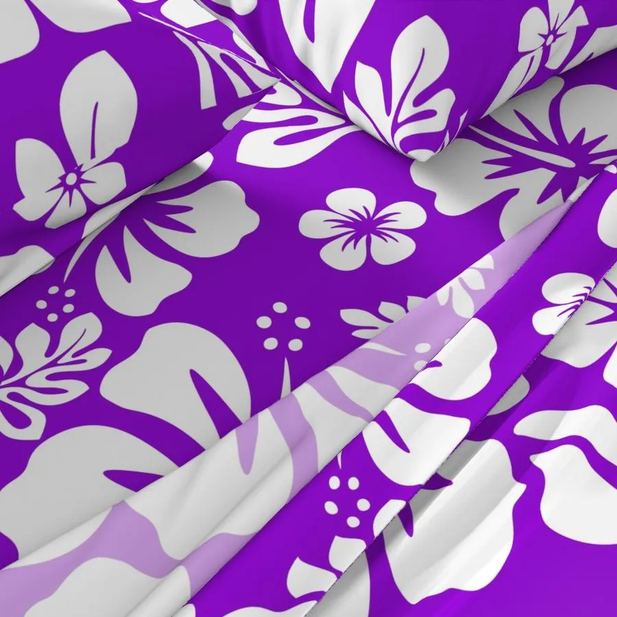 Purple and White Hawaiian Flowers Sheet Set from Surfer Bedding™️ Medium Scale