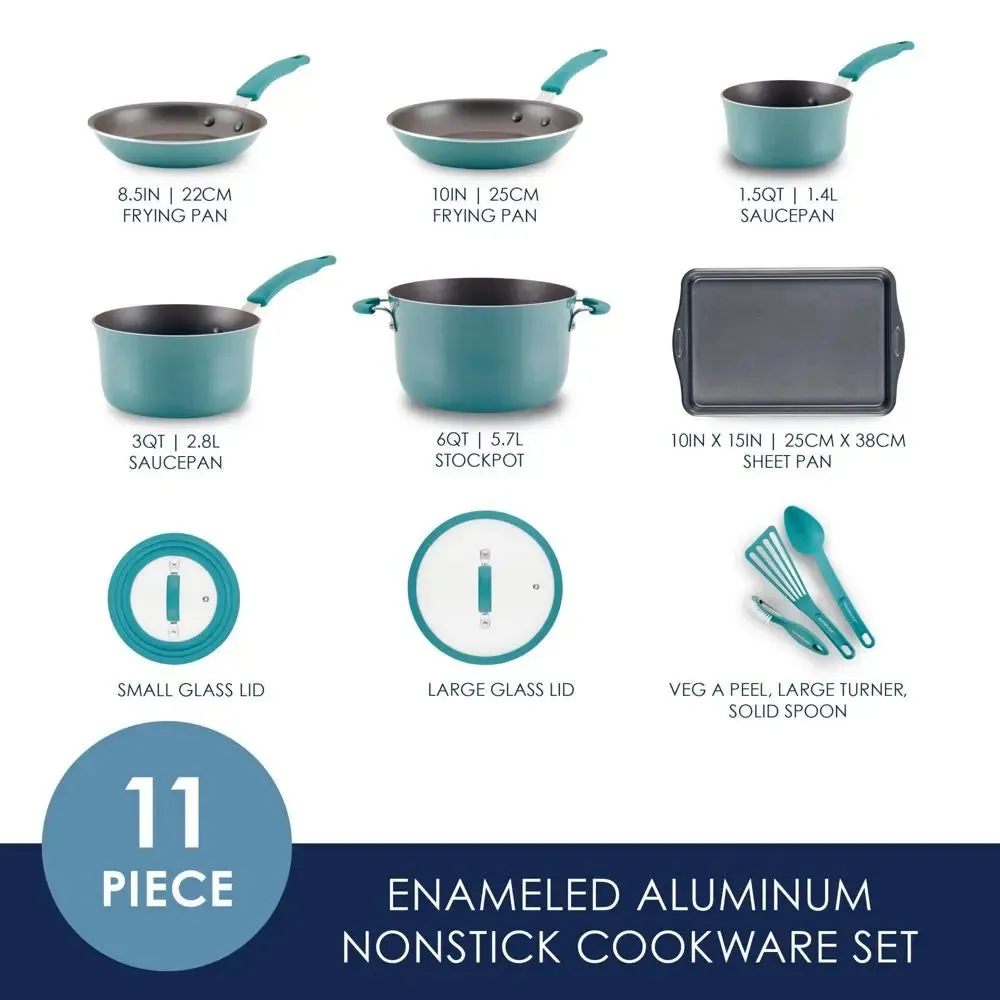 Rachael Ray Cook   Create 11pc Aluminum Nonstick Cookware Set - Agave Blue