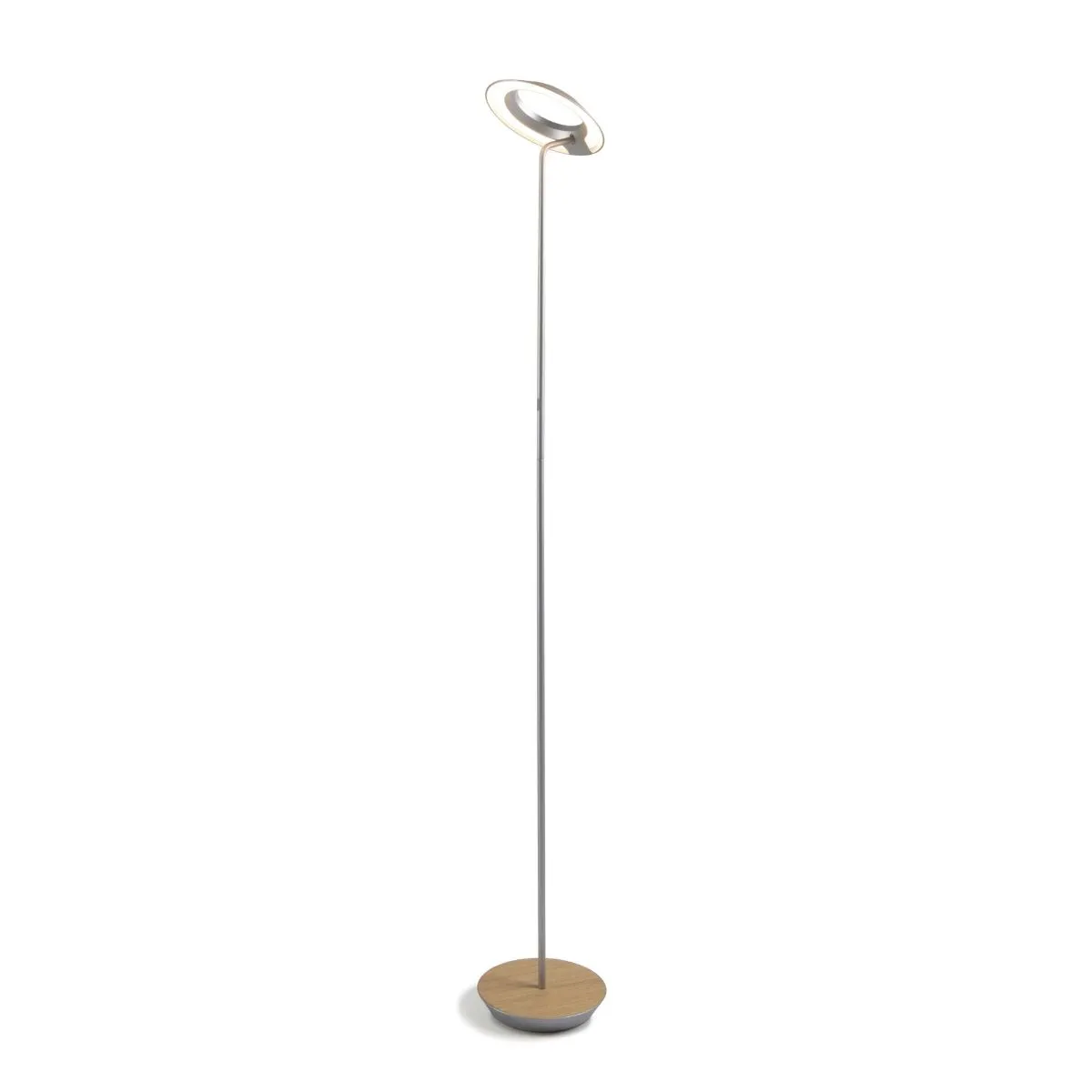 Royyo Silver with White Oak Contemporary LED Floor Lamp with USB Port