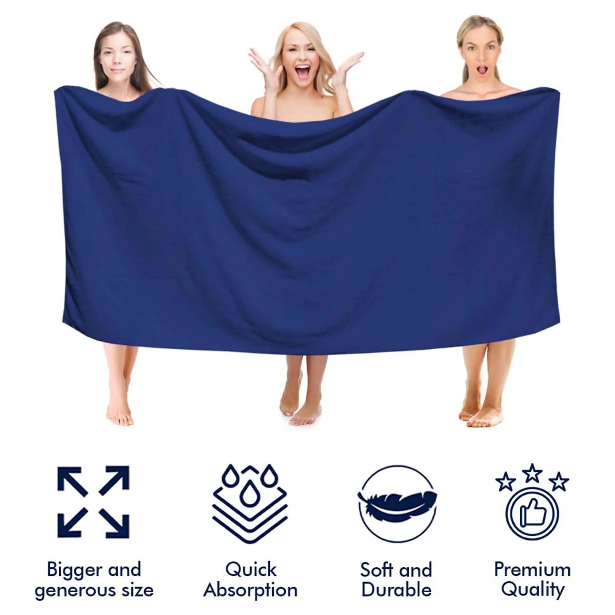 SALBAKOS - Turkish Bath Sheet - Luxury & Quick Dry Bath Sheet Made with 100% Turkish Cotton, Absorbent & Ultra Comfy Sheets for Hotels & Spa | 40"x80" (Navy)