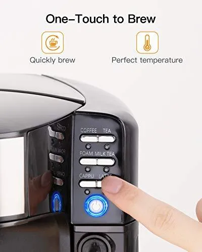 Sboly 6 In 1 Coffee Machine, Single Serve Coffee, Tea, Latte and Cappuccino Maker, Compatible With K-Cup Pods & Ground Coffee, Compact Coffee Brewer with Dishwasher Safe Milk Frother