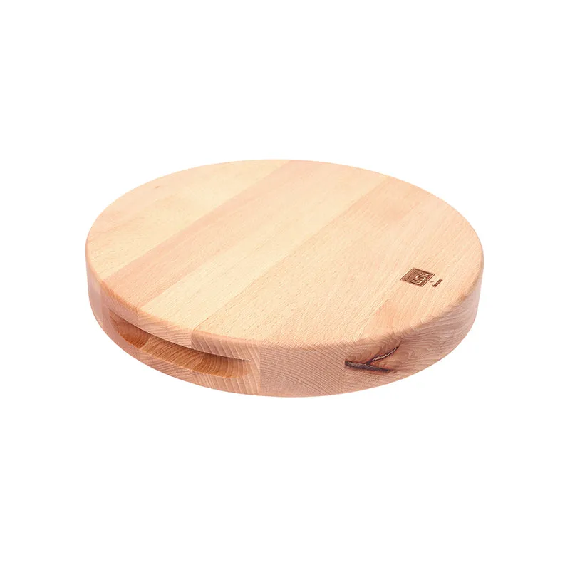 School of Wok Beech Round Chopping Board with FREE Slice and Dice Cleaver