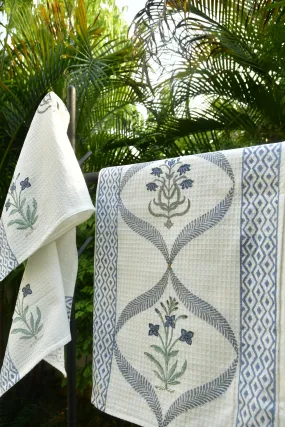 Serene Escape: Blue Lily Jaal Hand Block Bath & Hand Towel