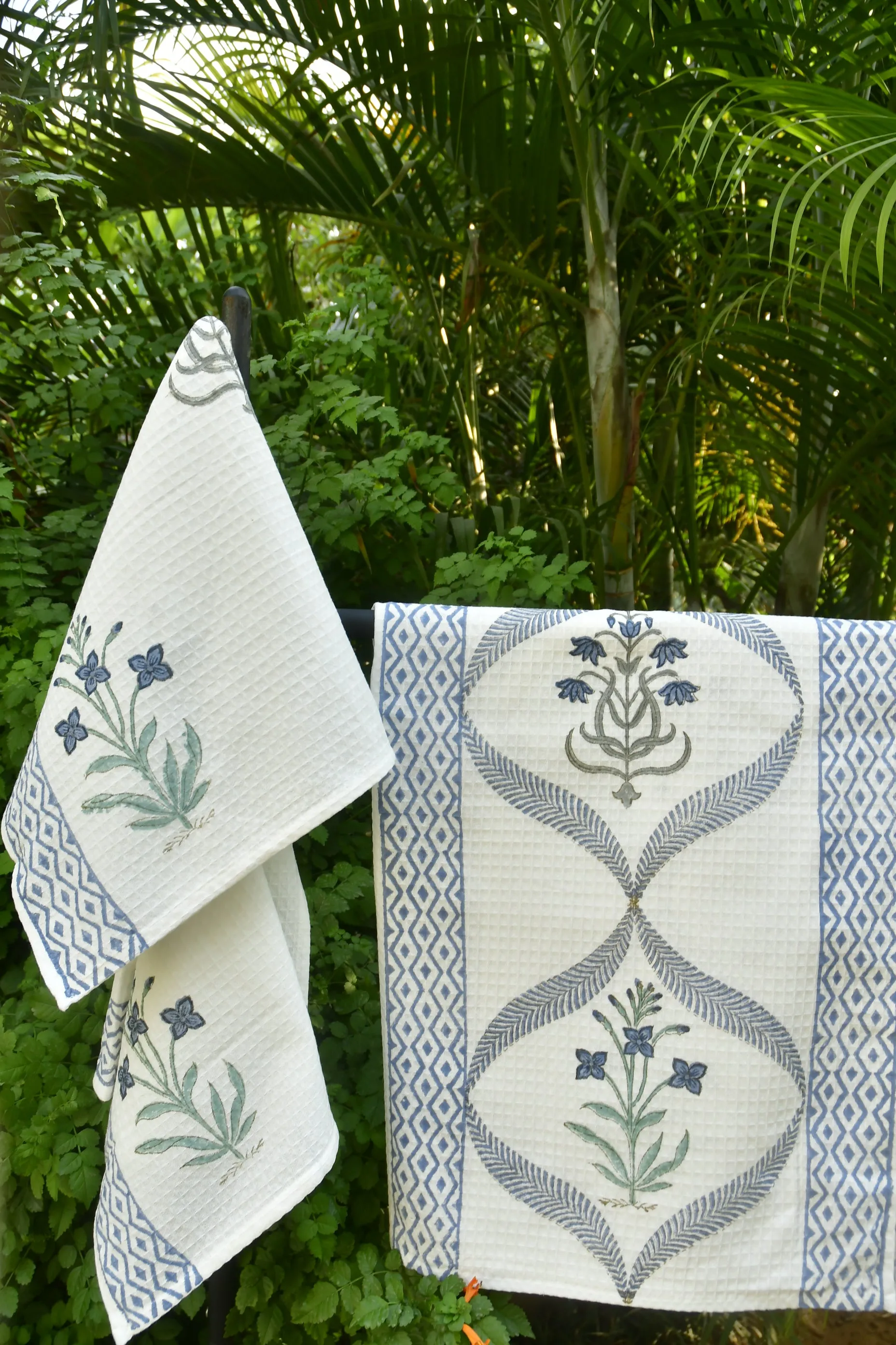 Serene Escape: Blue Lily Jaal Hand Block Bath & Hand Towel