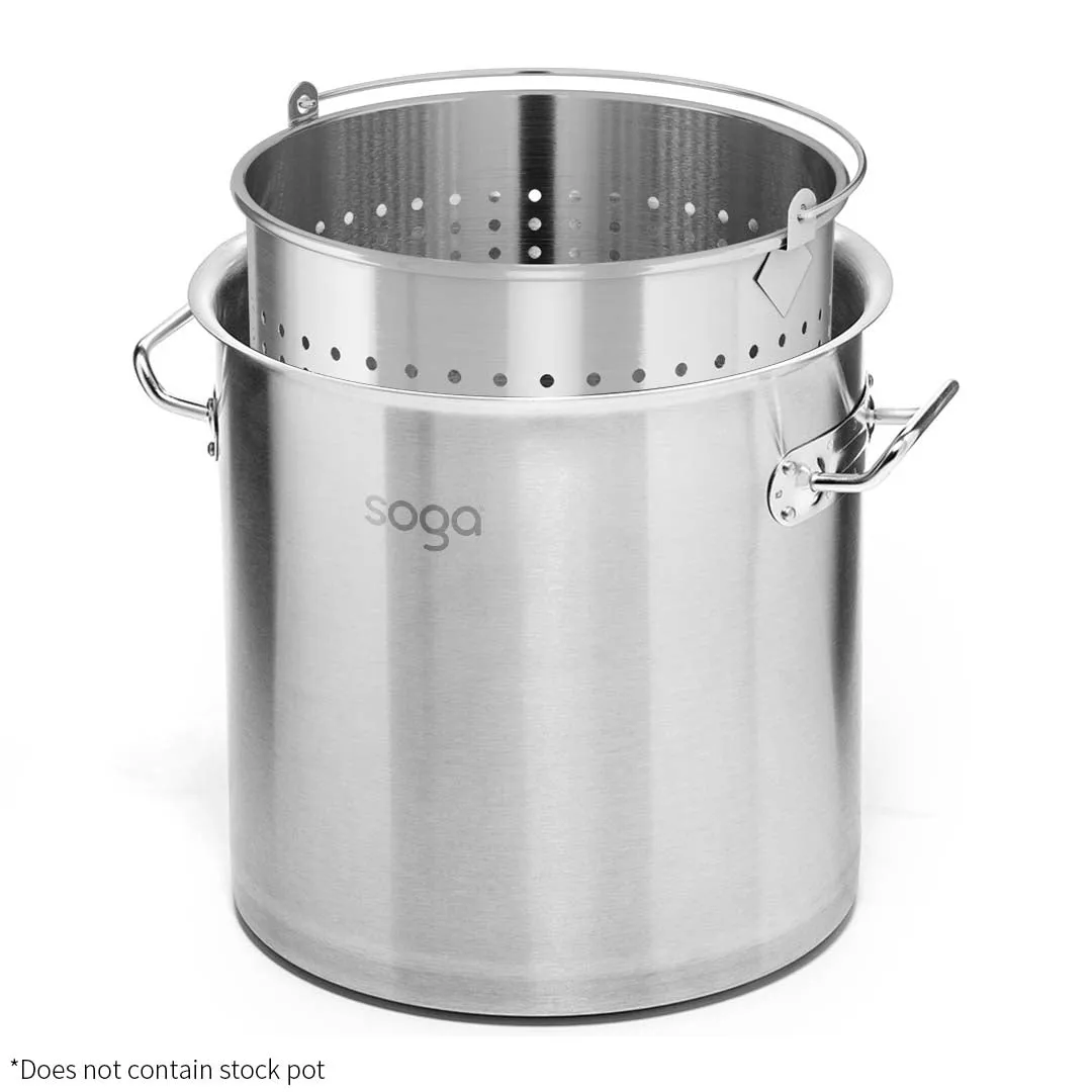 SOGA 21L 18/10 Stainless Steel Perforated Stockpot Basket Pasta Strainer with Handle