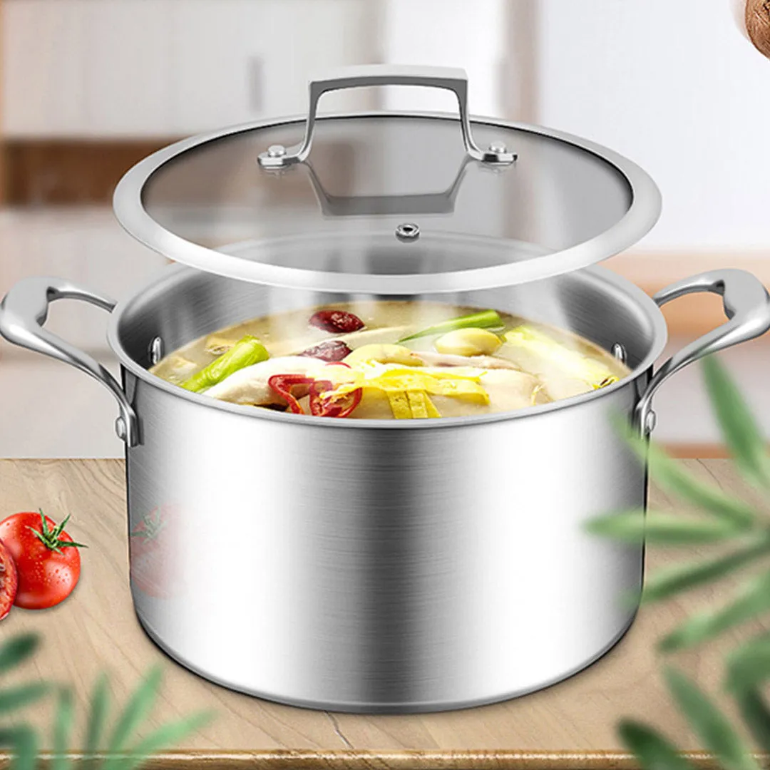 SOGA 24cm Stainless Steel Soup Pot Stock Cooking Stockpot Heavy Duty Thick Bottom with Glass Lid