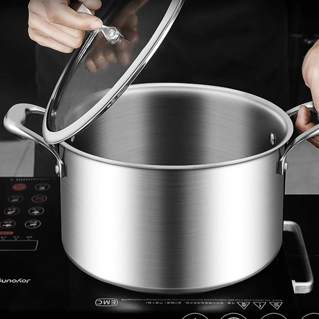 SOGA 24cm Stainless Steel Soup Pot Stock Cooking Stockpot Heavy Duty Thick Bottom with Glass Lid