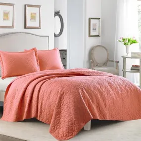 Solid Coral Quilt Set