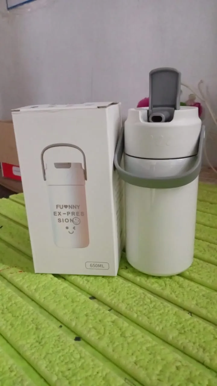 Stainless Steel Mug / Bottle Vacuum Insulated Cup With Handle, Small Cup & Straw (650 ML)